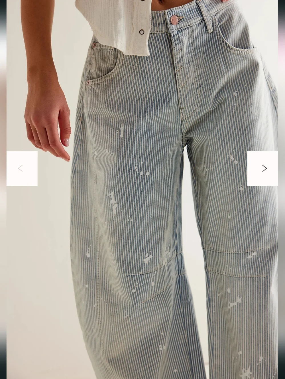 We The Free 31 Good Luck Stripe Barrel Jeans Mid NWT Paint Splatter Jeans - Picture 2 of 14